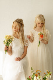 Eva Girls Embroidered Ivory Dress - A Little Lacey