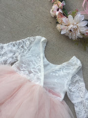 Aurora Grace Dress With Sleeves - White & Peach - A Little Lacey