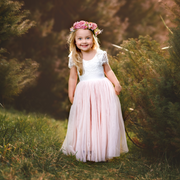 Celeste Girls Dress - White & Peach - A Little Lacey