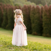 Celeste Girls Dress - White & Peach - A Little Lacey