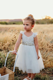 Girls Diamante Sash Belt - White - A Little Lacey