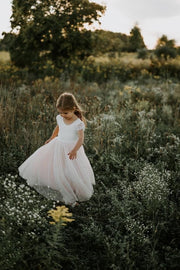 Celeste Girls Dress - White & Peach - A Little Lacey