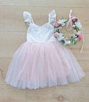 Zara White and Peach Girls Lace Dress - A Little Lacey