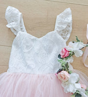 Zara White and Peach Girls Lace Dress - A Little Lacey