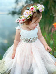 Zara White and Peach Girls Lace Dress - A Little Lacey