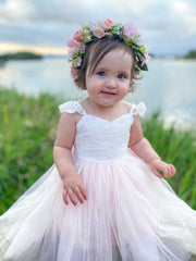 Zara White and Peach Girls Lace Dress - A Little Lacey