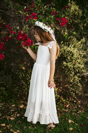 Gabriella French Chiffon White Girls Dress - A Little Lacey