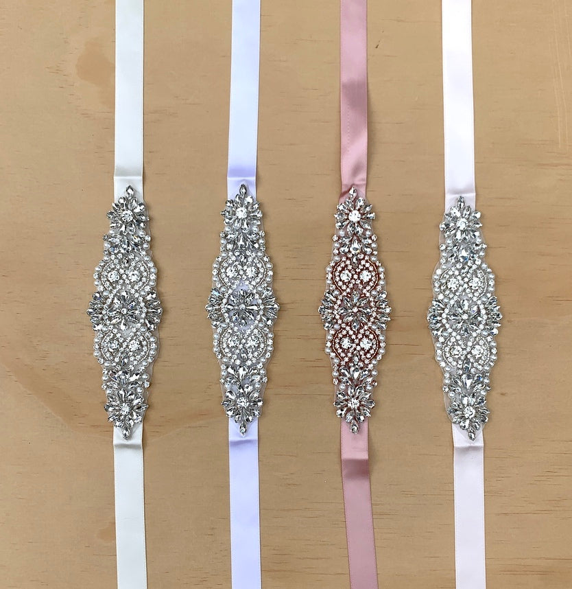 Girls Diamante Sash Belt - White - All Accessories