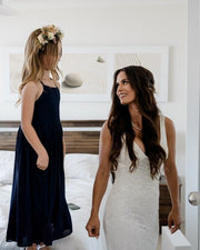 Sofia French Chiffon Navy Blue Girls Dress - A Little Lacey
