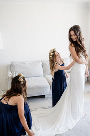 Sofia French Chiffon Navy Blue Girls Dress - A Little Lacey