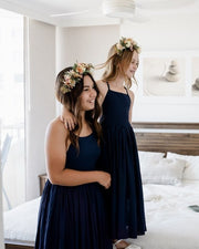 Sofia French Chiffon Navy Blue Girls Dress - A Little Lacey