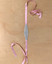 Girls Diamante Sash Belt - Dusty Pink - Silver Diamantes - A Little Lacey