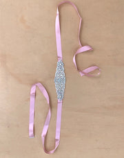 Girls Diamante Sash Belt - Dusty Pink - Silver Diamantes - A Little Lacey