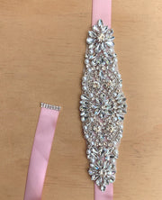 Girls Diamante Sash Belt - Dusty Pink - Silver Diamantes - A Little Lacey