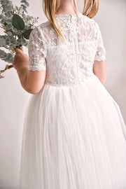 Annalise Girls White Short Sleeve Dress - A Little Lacey