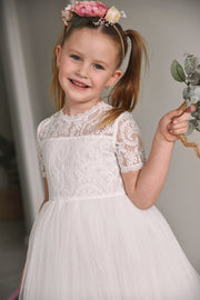 Annalise Girls White Short Sleeve Dress - A Little Lacey