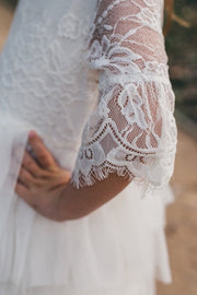 Aurora Grace Dress With Sleeves - White & Peach - A Little Lacey