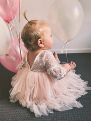 Aurora Grace Dress With Sleeves - White & Peach - A Little Lacey