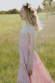 Clara Chiffon Girls Maxi Dress Blush Pink - A Little Lacey