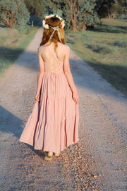 Clara Chiffon Girls Maxi Dress Blush Pink - A Little Lacey