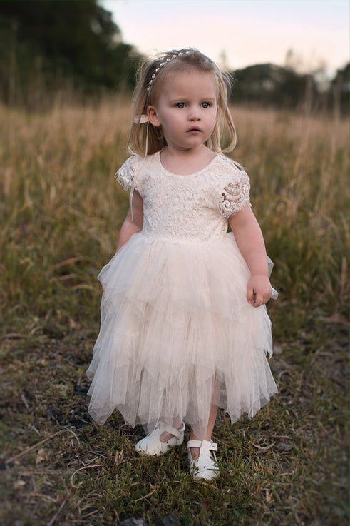 Felicity Capped Sleeve Ivory Girls Dress - Flower Girl Dresses