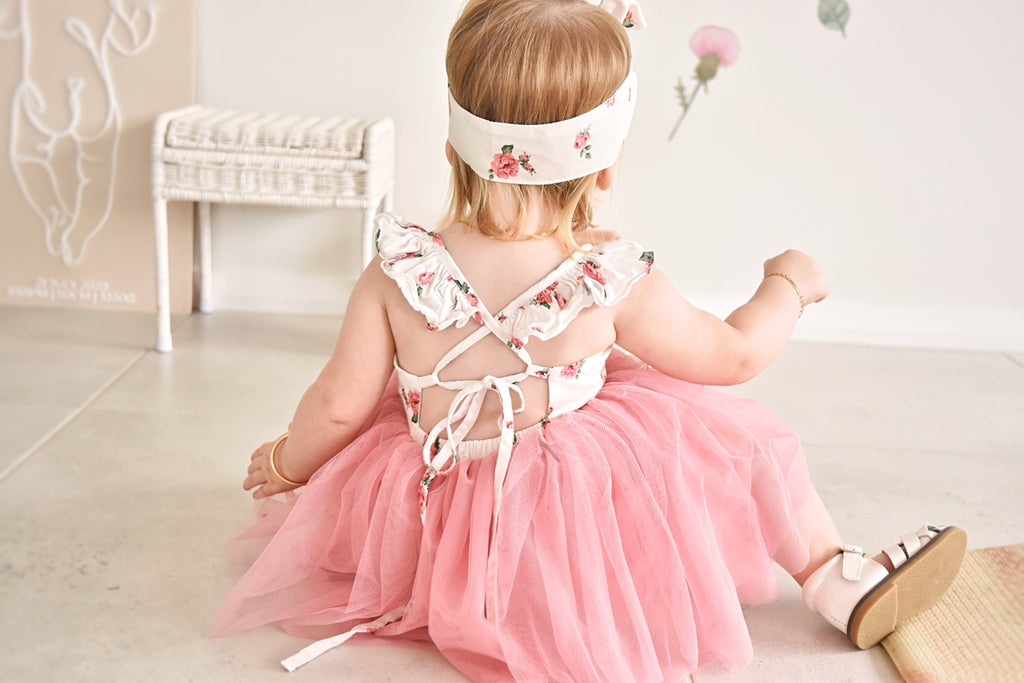 Eloise Dusty Pink Floral Baby Tutu Dress - Baby Girl Cake Smash Dresses