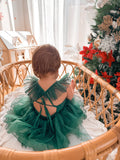 Green baby Christmas tutu dress with frill sleeves