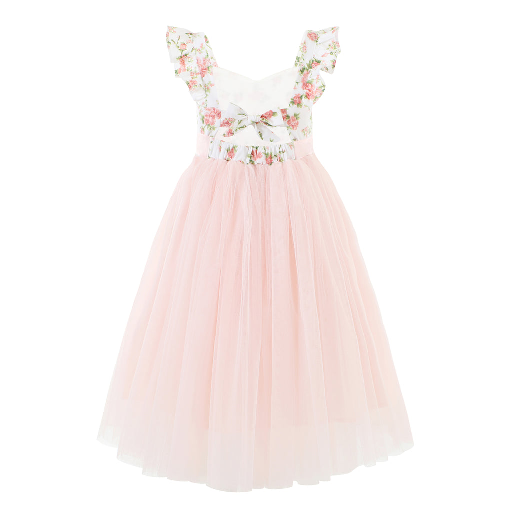 Audrey Vintage Peach Girls Tulle Dress - Girls Party Dresses