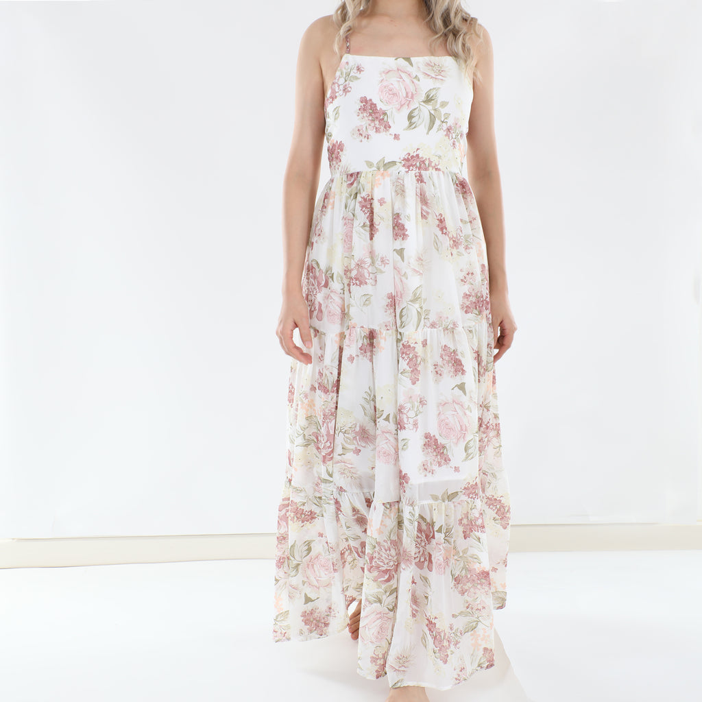 Savannah Girls Floral Maxi Dress - Cream - Girls Floral Dresses