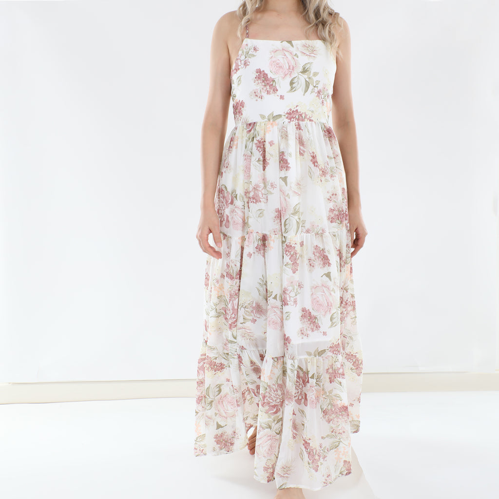 Savannah Girls Floral Maxi Dress - Cream