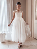 Front view of Abby Grace White Lace Dress – lace bodice and sweetheart neckline
