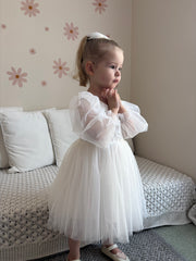 Alyssa White Flower Girls Dress - Long Sleeve - A Little Lacey