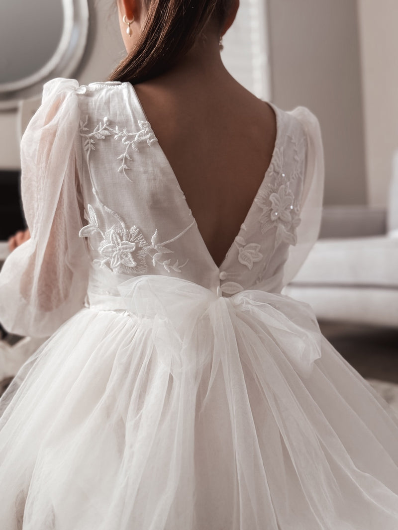 Alyssa White Flower Girls Dress - A Little Lacey