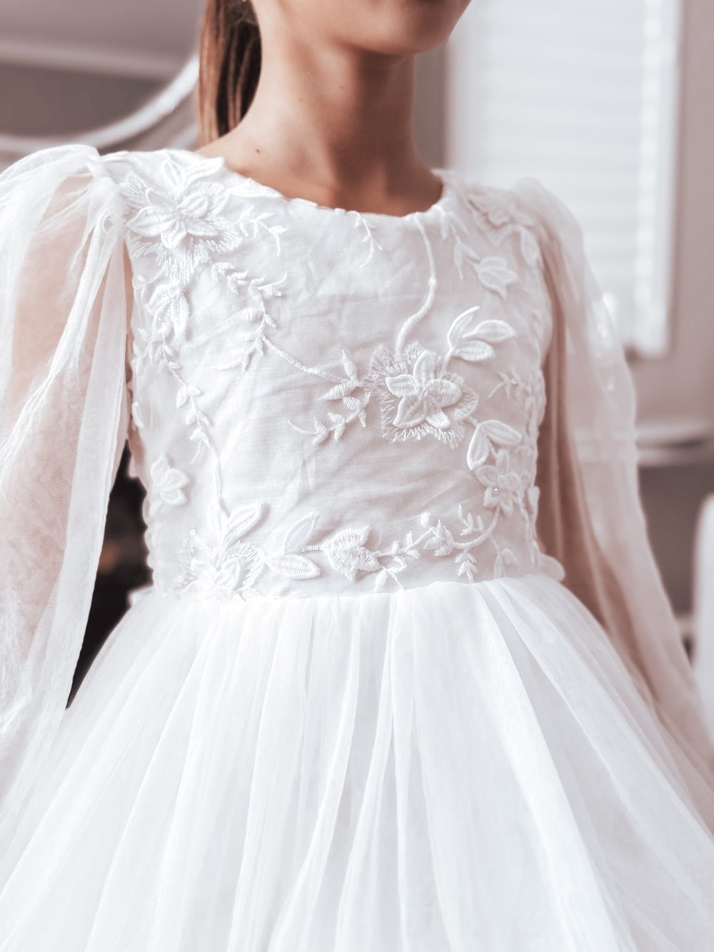Alyssa White Flower Girls Dress front view
