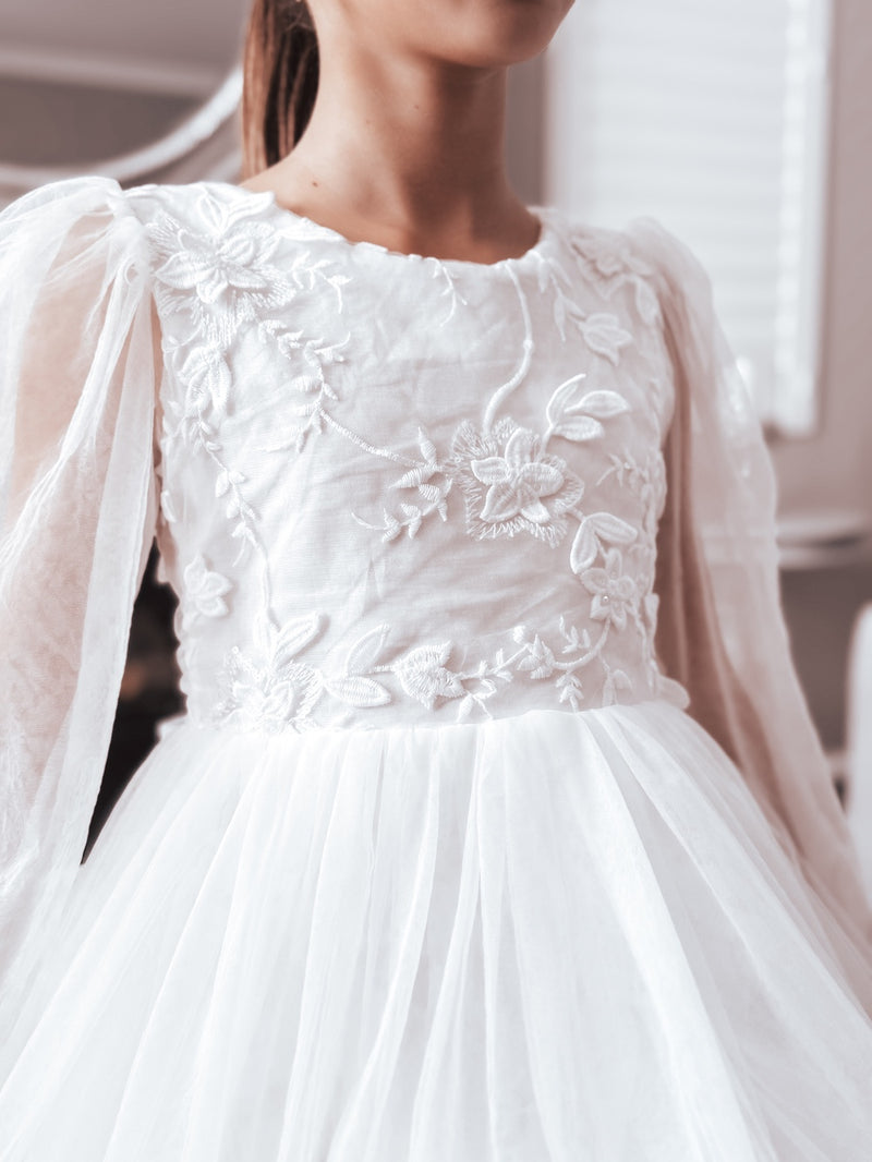 Alyssa White Flower Girls Dress - A Little Lacey