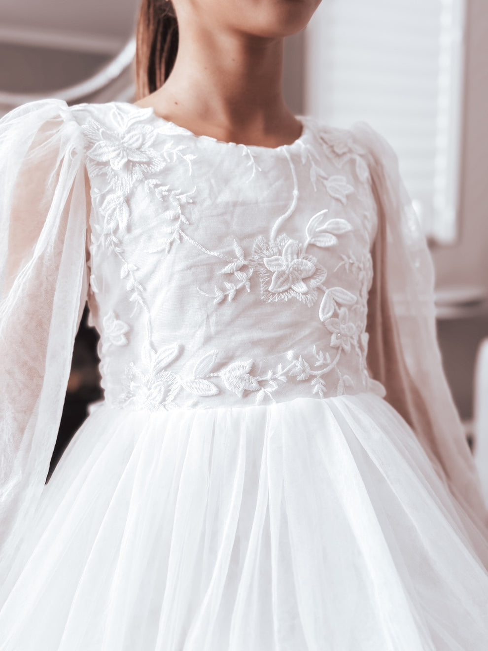 Alyssa White Flower Girls Dress front view