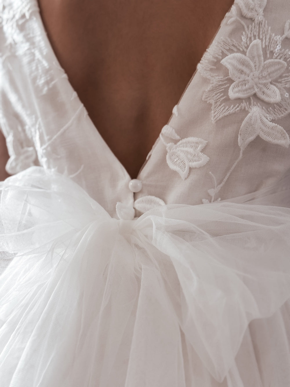 Girls embroidered white dress with sheer sleeves
