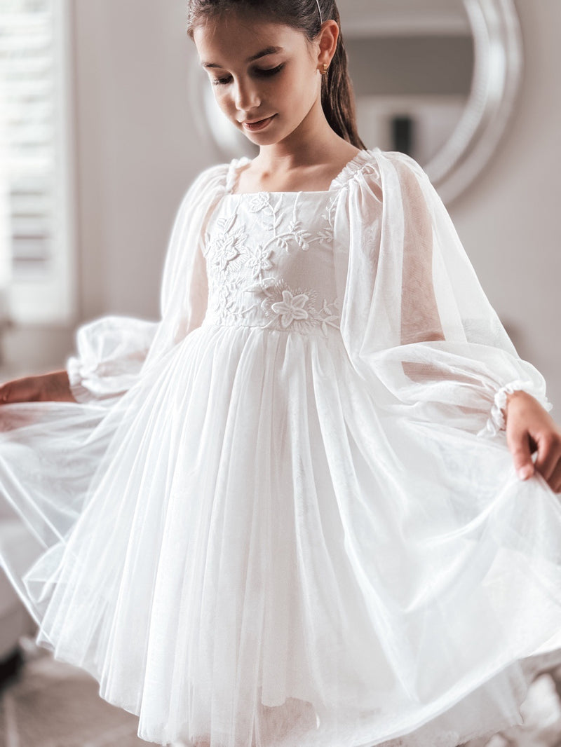 Alyssa White Flower Girls Dress - A Little Lacey