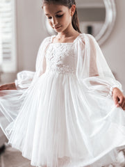 Alyssa White Flower Girls Dress - A Little Lacey
