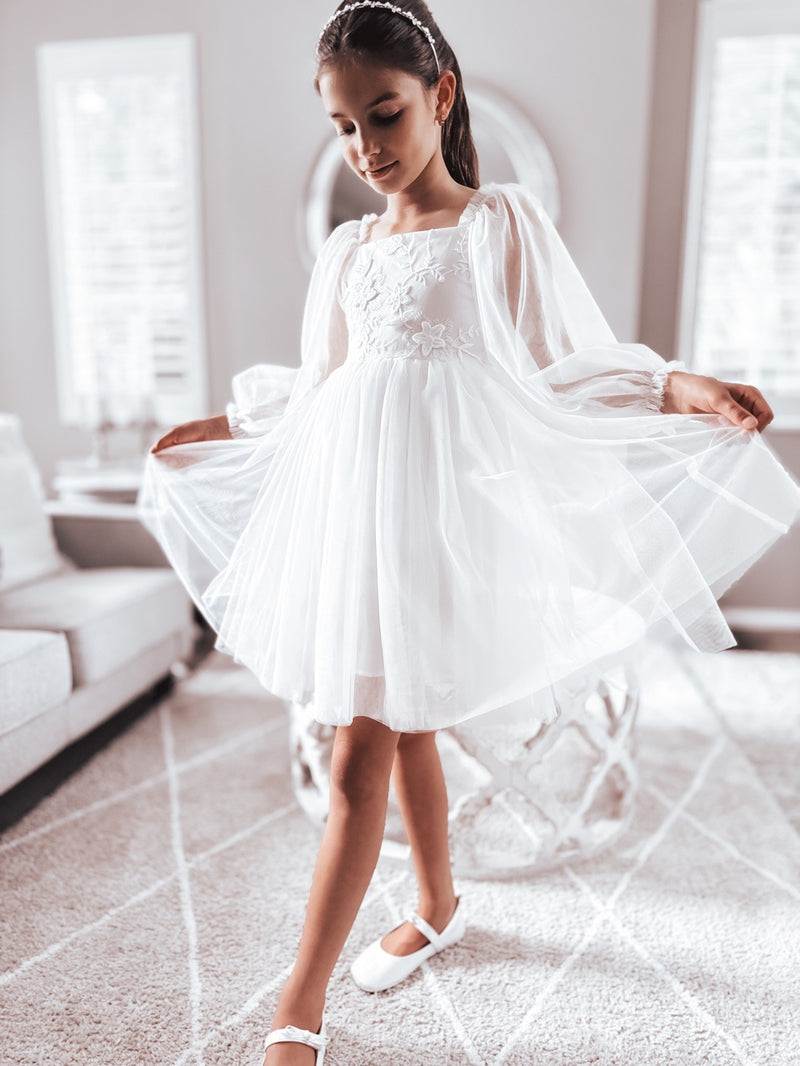 Alyssa White Flower Girls Dress - A Little Lacey