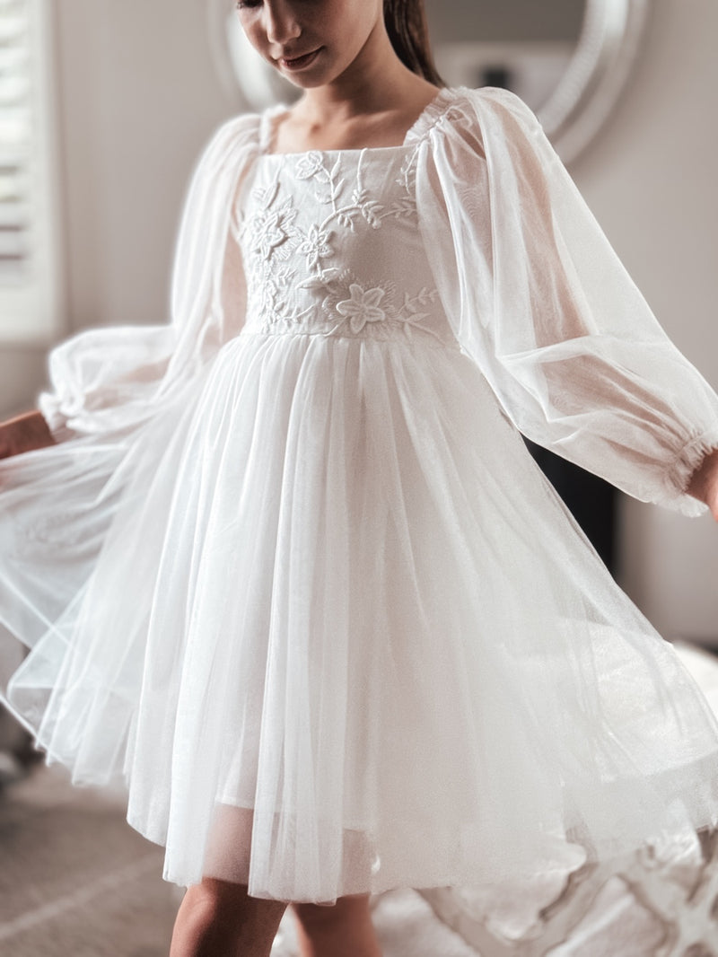Alyssa White Flower Girls Dress - A Little Lacey