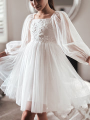 Alyssa White Flower Girls Dress - A Little Lacey