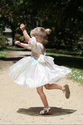 Girls twirly party dress - rainbow organza