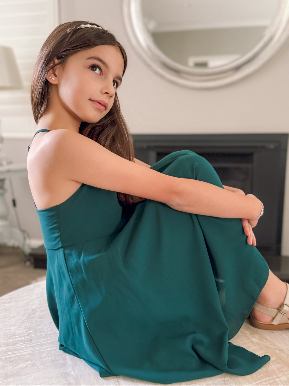 Anna Girls Hi Low Dress - Forest Green A Little Lacey Anna Girls Hi Low Dress - Forest Green A Little Lacey