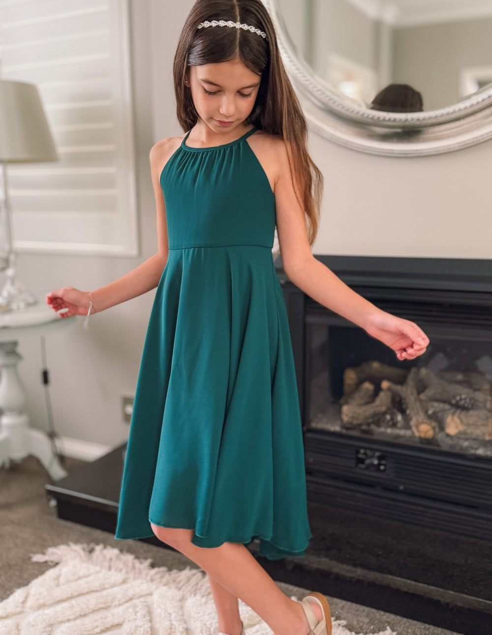 Anna Girls Hi Low Dress - Forest Green A Little Lacey Anna Girls Hi Low Dress - Forest Green A Little Lacey