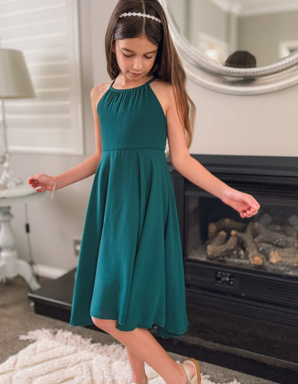 Anna Girls Hi Low Dress - Forest Green - A Little Lacey · Photo 3 of 9