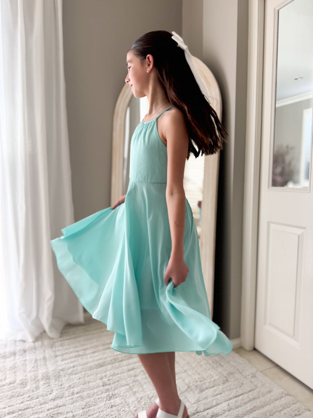 Anna Girls Hi Low Dress - Turquoise