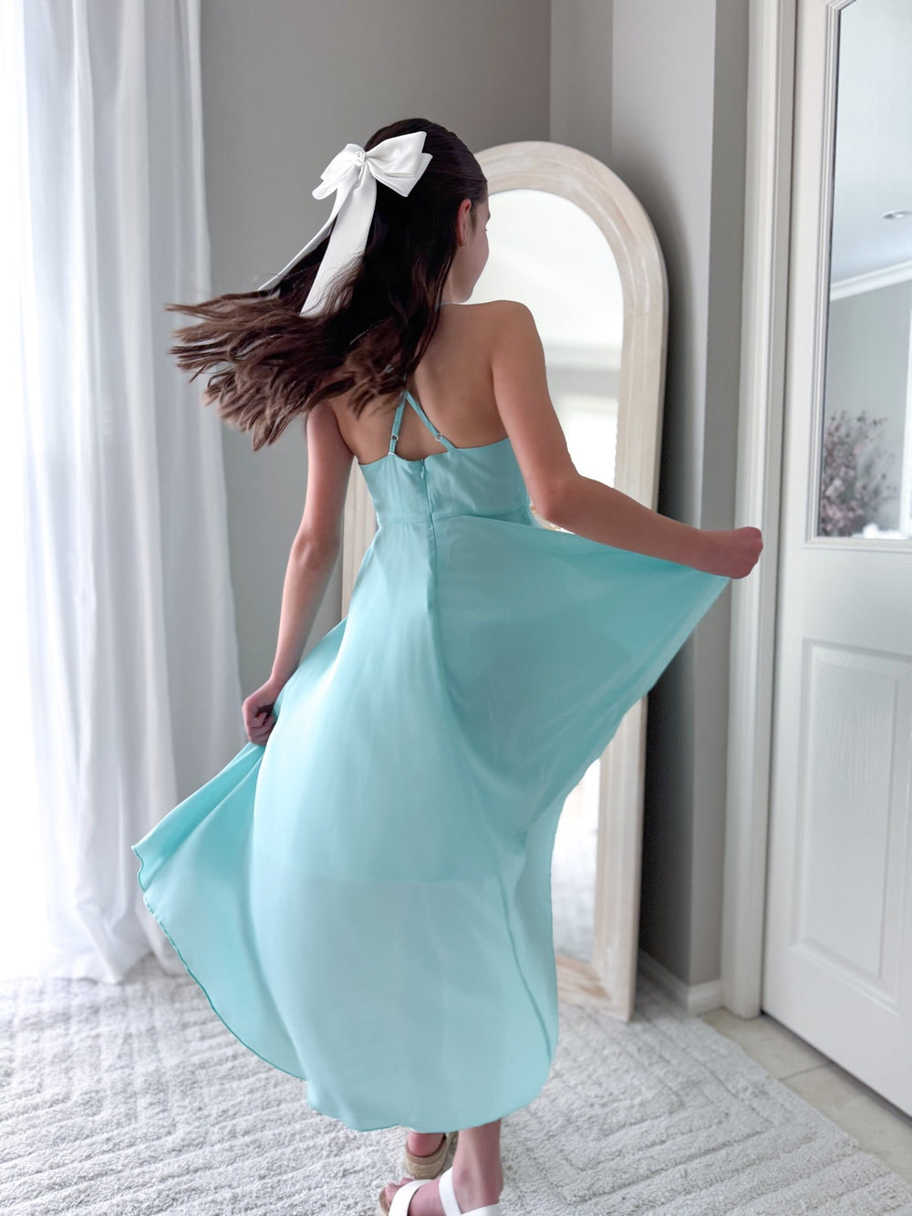 Anna Girls Hi Low Dress - Turquoise