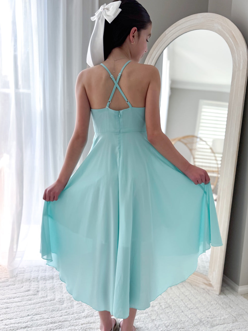 Anna Girls Hi Low Dress - Turquoise