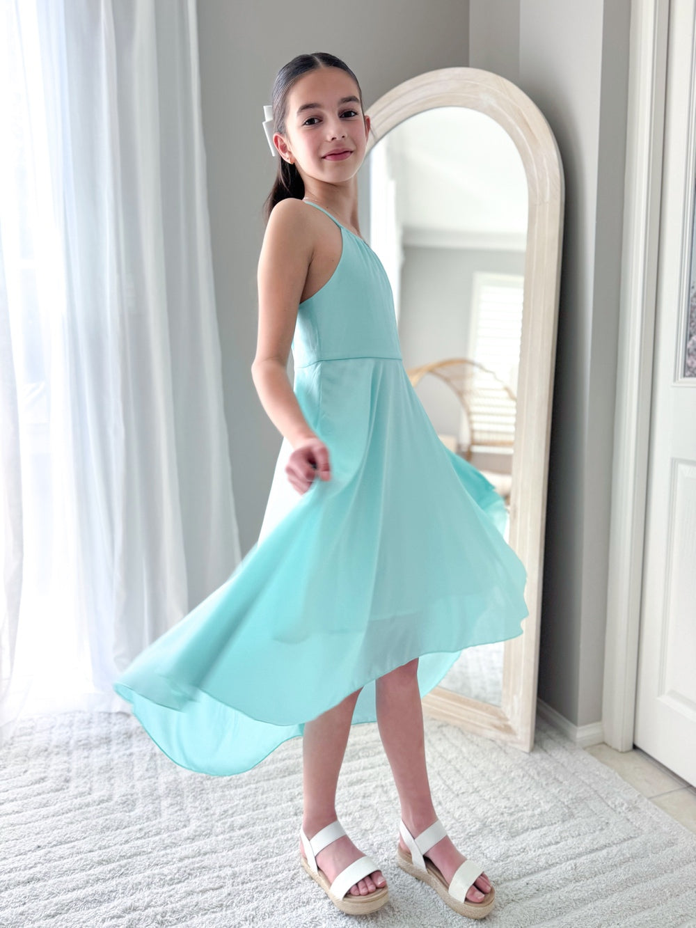 Anna girls graduation dress in turquoise HiLow chiffon dress A Little Lacey Anna girls graduation dress in turquoise HiLow chiffon dress A Little Lacey